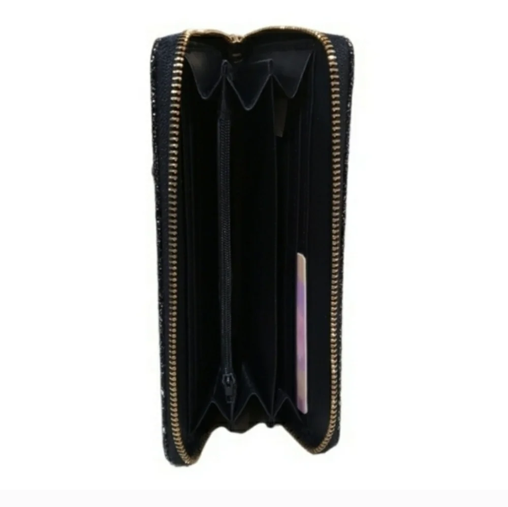 Black Sparkle Zip Around Wallet - Picture 3 of 4
